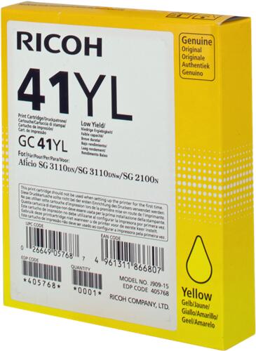 Ricoh Original Type GC 41YL Druckerpatrone gelb 600 Seiten (405768) für 2100N, 3110DN/DNw/SFNw, 3100SNw, 3120B SFNw Ricoh Original Type GC 41YL Druckerpatrone gelb 600 Seiten (405768) für 2100N, 3110DN/DNw/SFNw, 3100SNw, 3120B SFNw